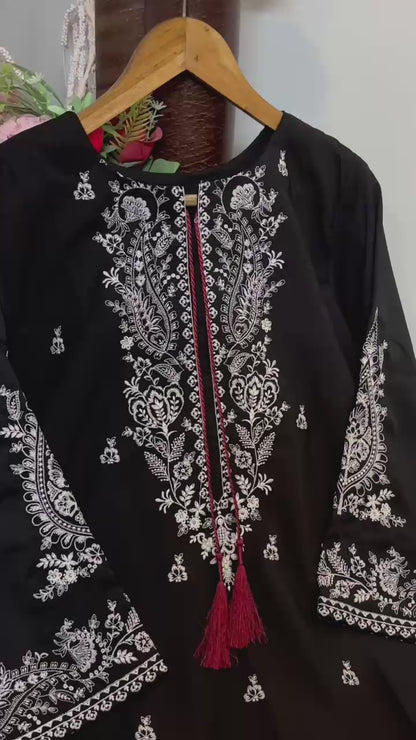 2 Piece Stitched Farshi Shalwar Suit for Women | Heavy Embroidered Malai Lawn Shirt | Dori Latkan Dress