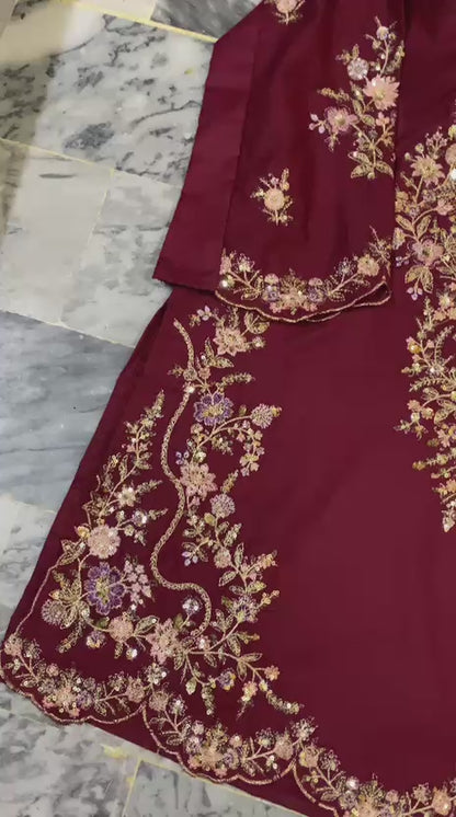 Sequence Embroidered Lawn Cotton Shirt with Embroidered Flapper | 2 Piece Stitched Dress