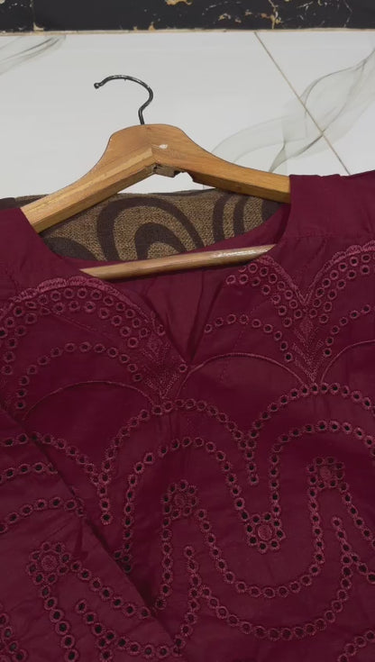 Chikankari Embroidered Cotton 2 Piece Suit for Women | Pure Cotton Embroidery Shirt with Flapper | Whimsimart Collection