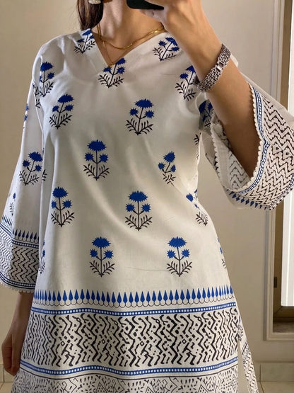 Blue Berry Printed Shirt with Farshi Shalwar 2 Piece | Summer Cotton Dress | Whimsimart Collection