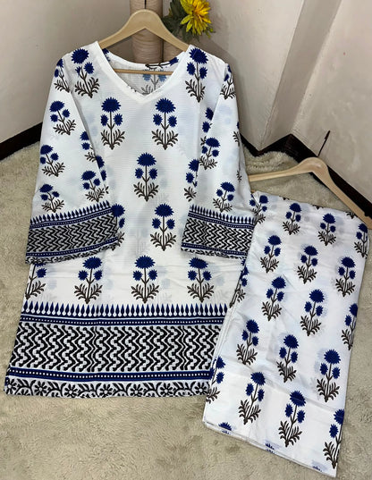 Blue Berry Printed Shirt with Farshi Shalwar 2 Piece | Summer Cotton Dress | Whimsimart Collection