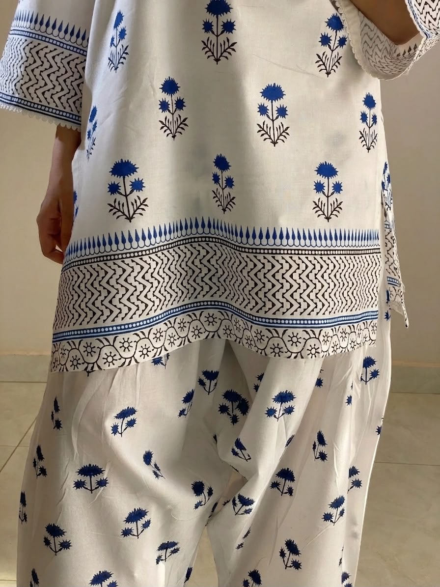 Blue Berry Printed Shirt with Farshi Shalwar 2 Piece | Summer Cotton Dress | Whimsimart Collection